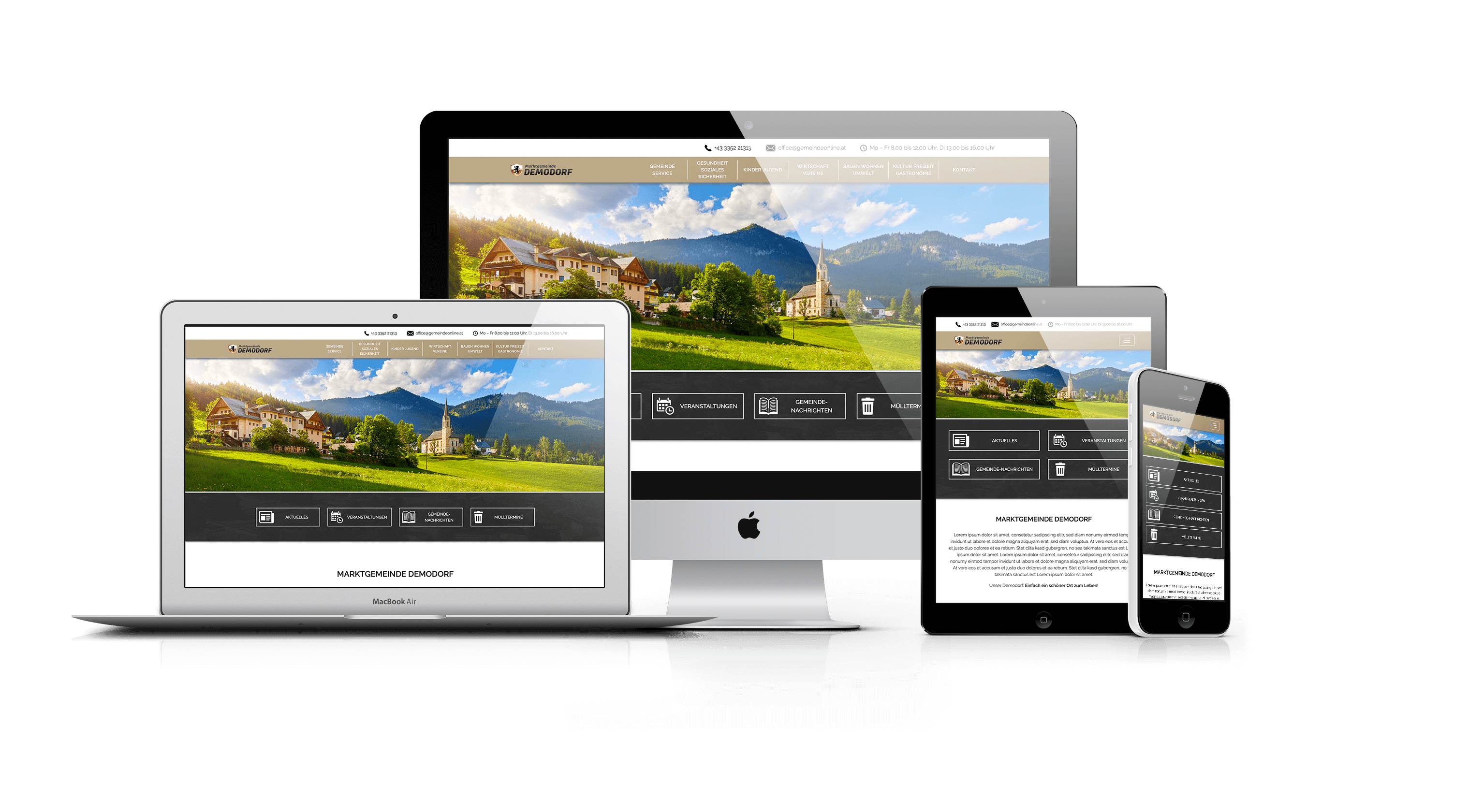 Responsive Screenshots der GemeindeOnline Website
